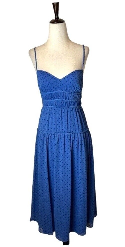 La Maison Talulah Dress Women Small Blue And Black Polka Dot Sorrento Midi Boho