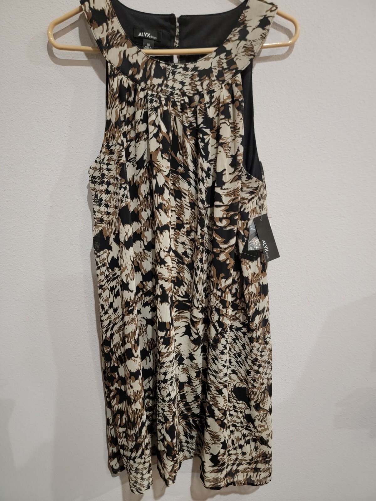 ALYX NWT Womens Size 16 Sleeveless Knee Length Dress Chiffon Layered Brown Black