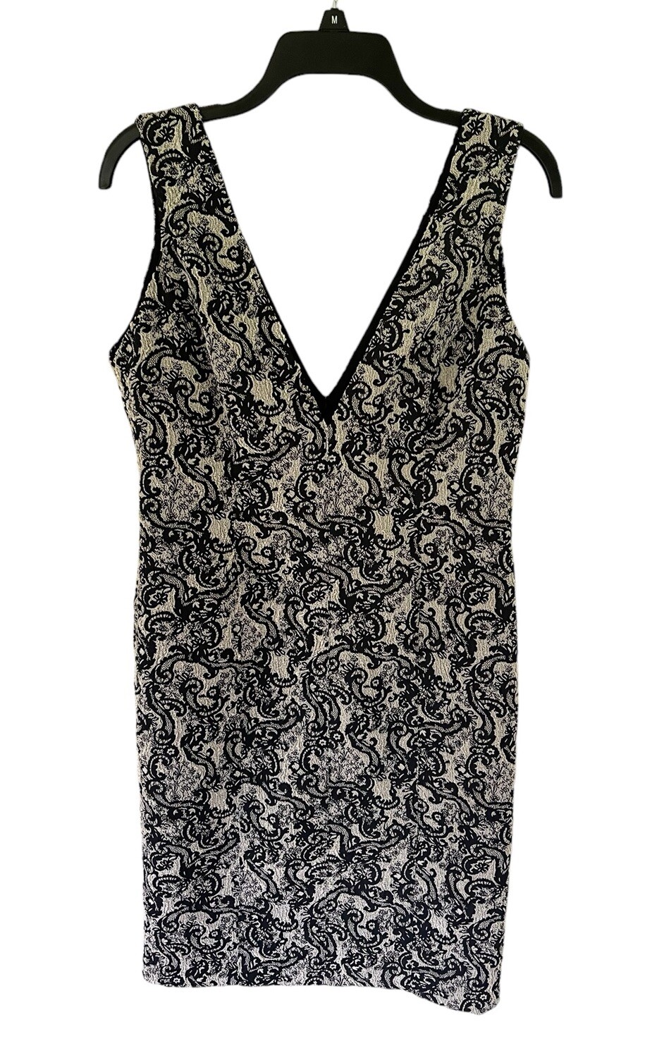 NWT Alice+Olivia Black Ivory Mini Dress Deep Plunge V Neck Size 12