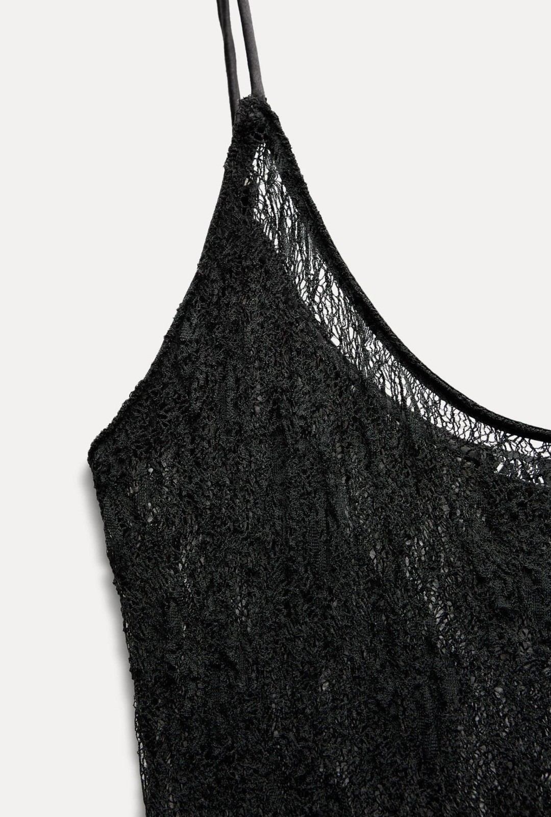 Zara Sheer Long Lace Dress Ruffled Hem Black Size M