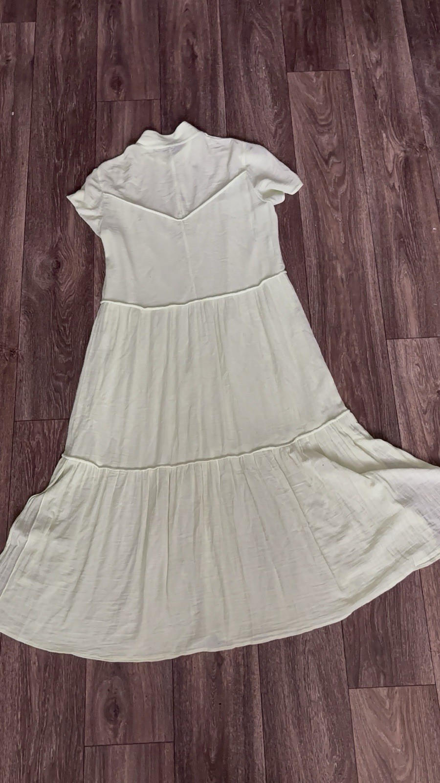 Rag & Bone Libby Tiered Seam Crinkle Dress Short Sleeve Flowy Midi Green Medium