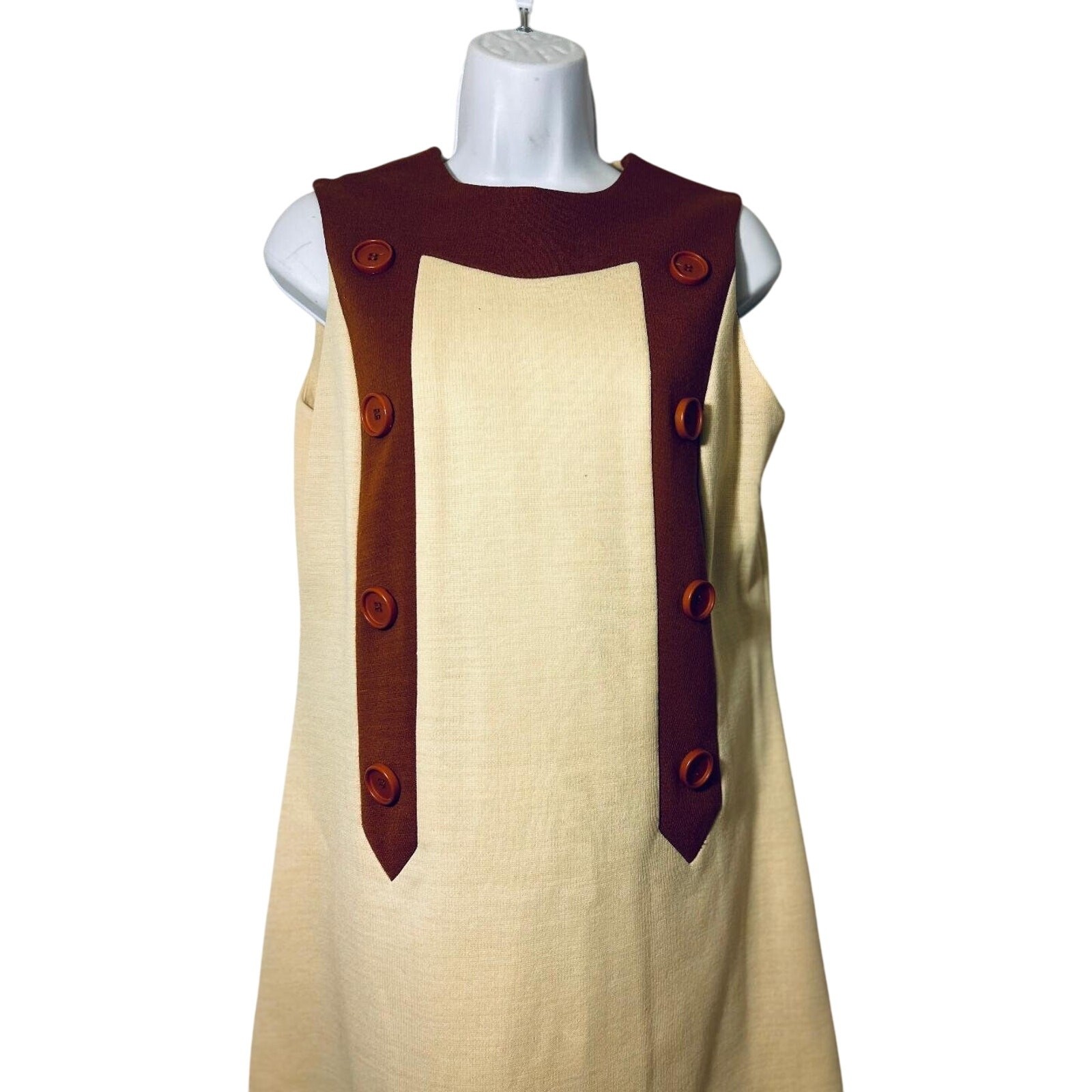 Vtg 60’s/70’s Mod Alison Ayres Cream/Brn Casual Dress, Women’s SZ 12