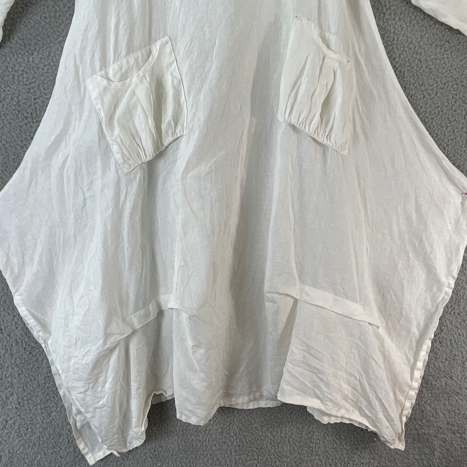 IC Linen Handkerchief Hem Tunic Dress Womens L White Good Lagenlook Pockets Boho