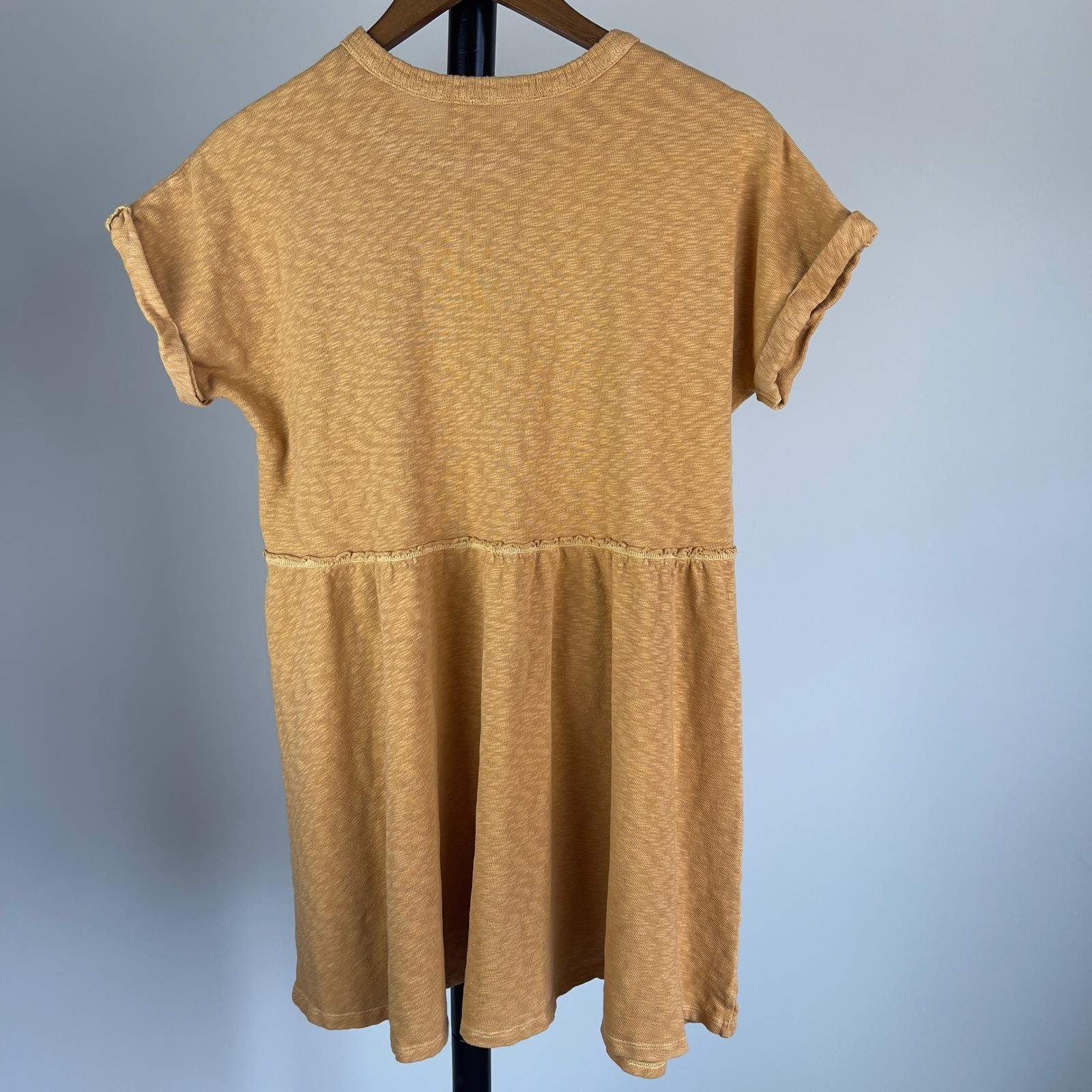 American Eagle Mustard Yellow Cotton Slub Babydoll Mini Dress Short Sleeve M