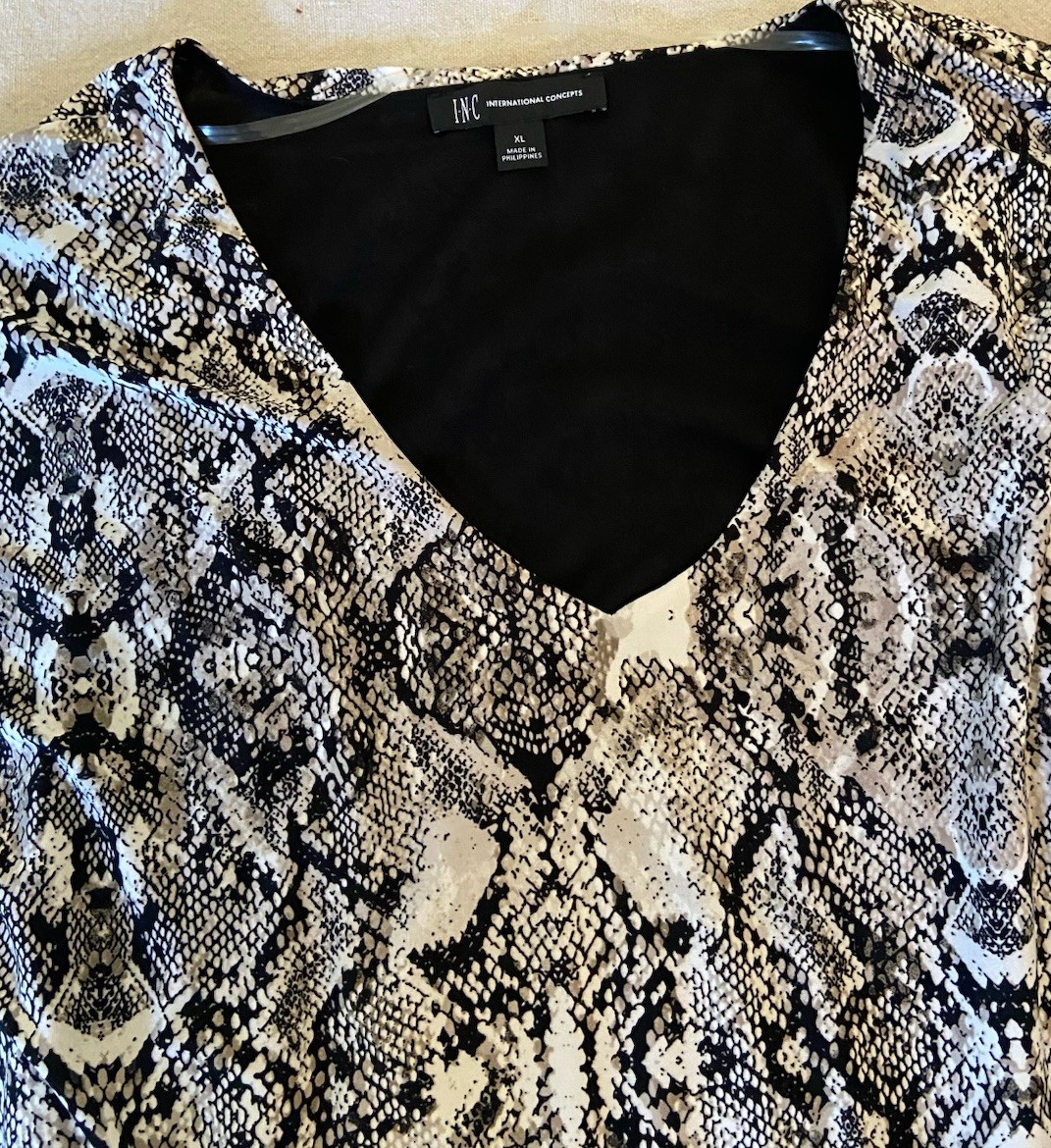 INC Snake Print Mini Dress XL Python V-Neck Tie Belt Short Sleeve Desert