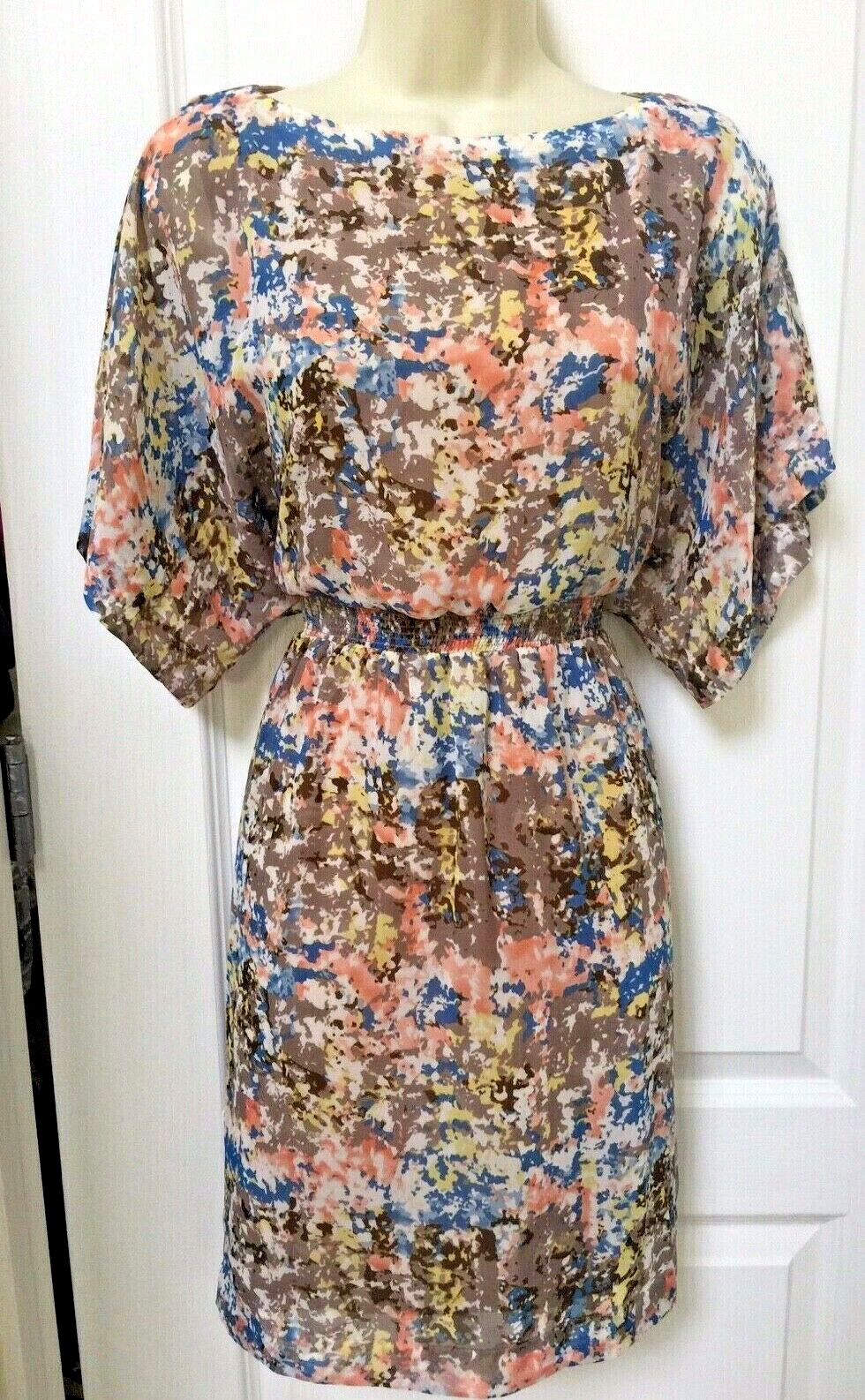 New Directions 4 Woman’s Colorful Blue Peach Yellow White Dolman Blouson Dress