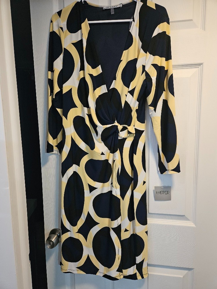 Kasper Blue Yellow and White Wrap Dress NWT
