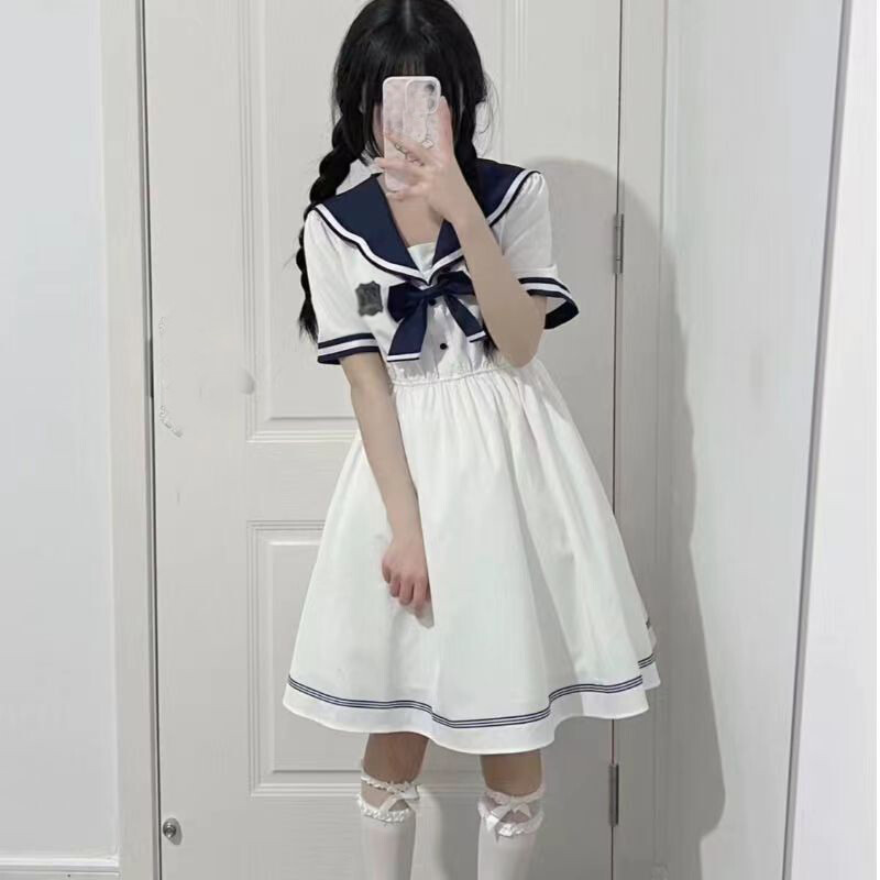 Japanese College School A-Line Dress JK Uniform Students Short Sleeve Cute Dress