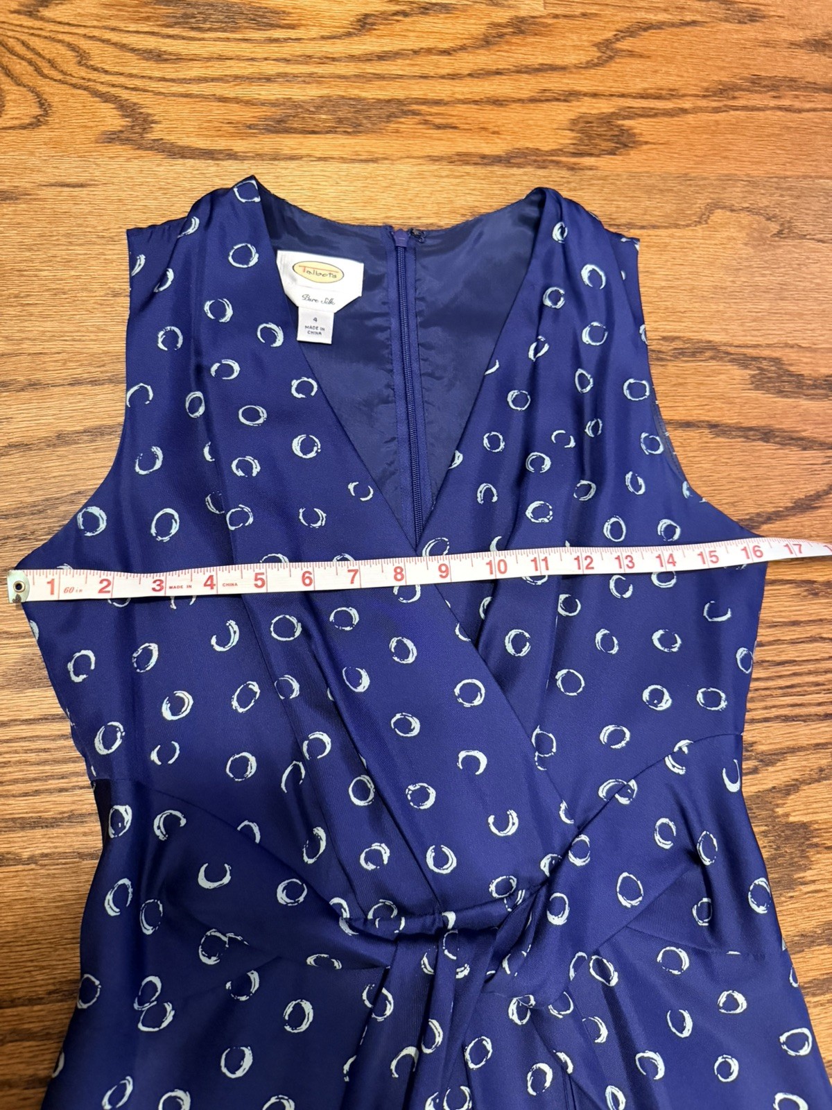 VTG Talbots 100% Pure Silk Faux Wrap Midi Dress Navy Blue Size 4 (Runs Small)