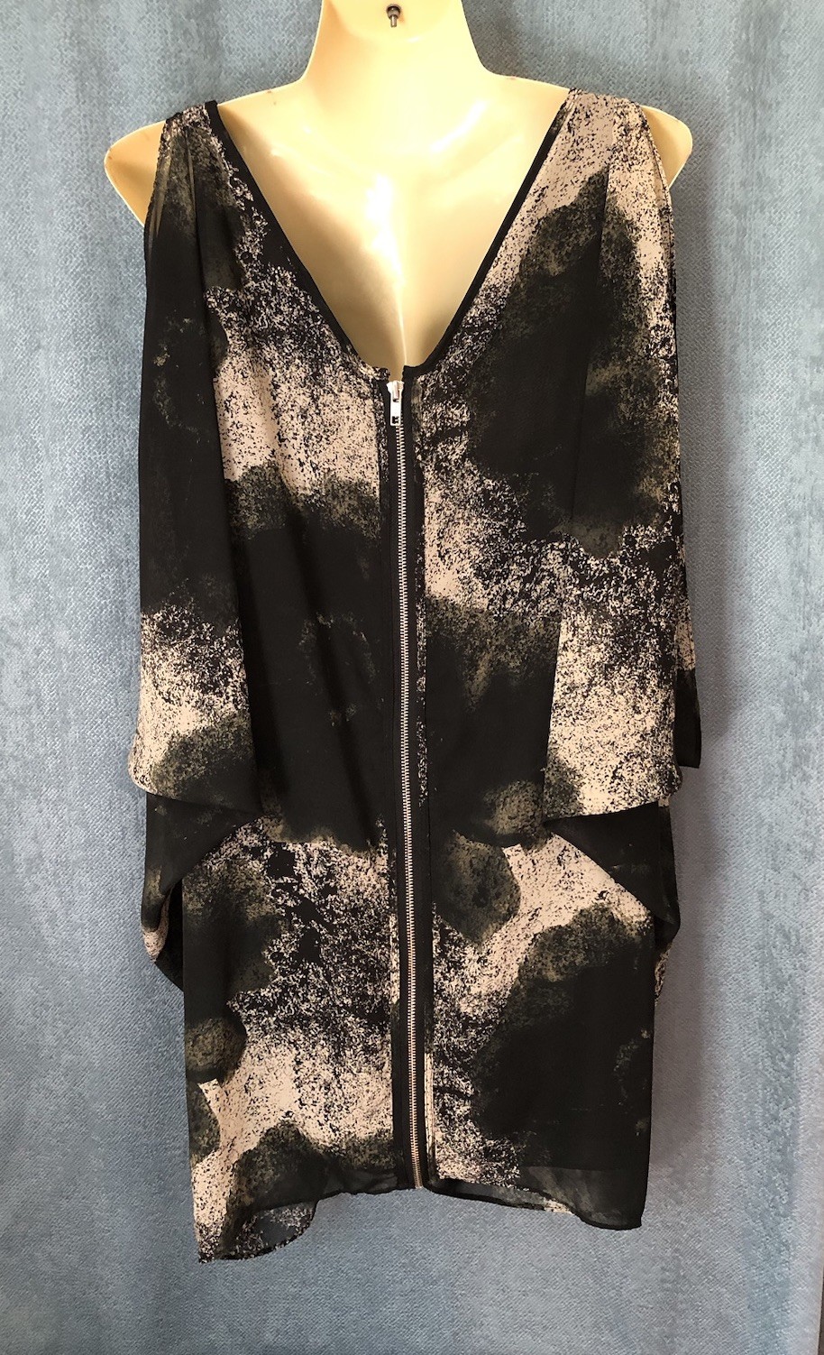 Chiffon Mini Dress Tunic Size Medium Sleeveless Exposed Zipper 2010 Vtg