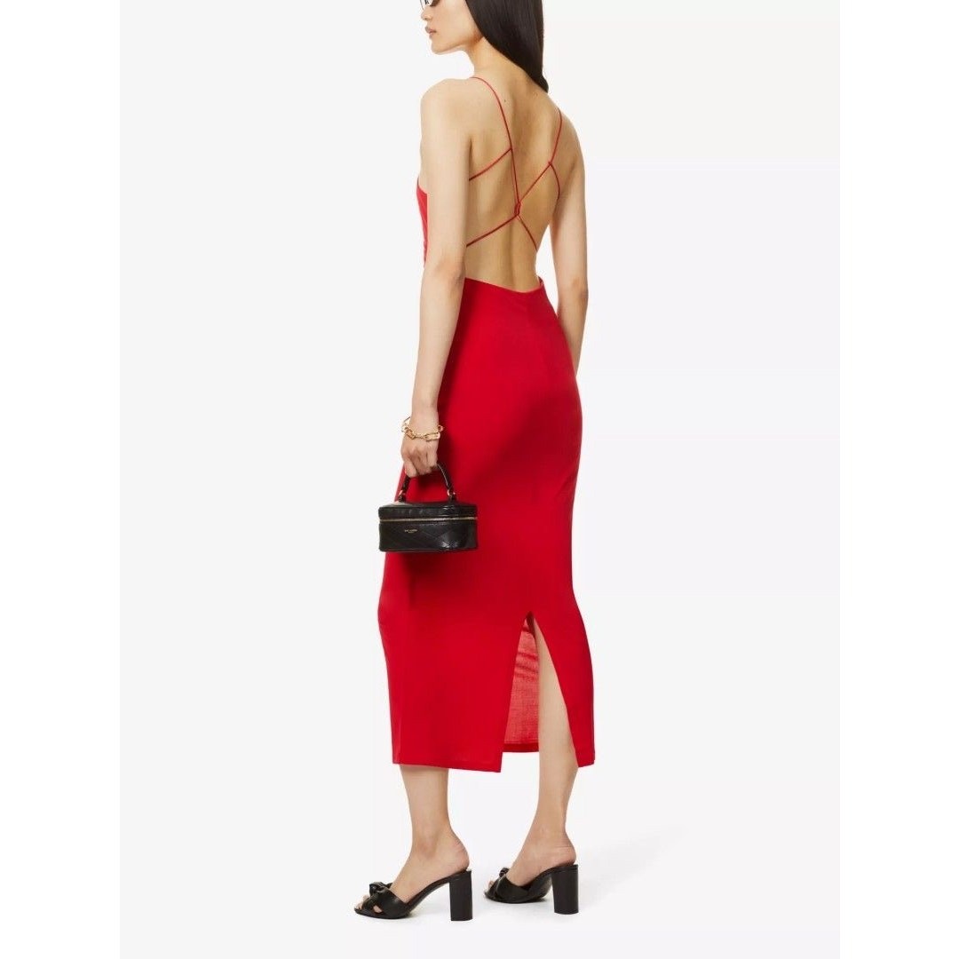 Musier Paris Iraklia Red Strappy Backless Midi Dress Size 6 / FR 38