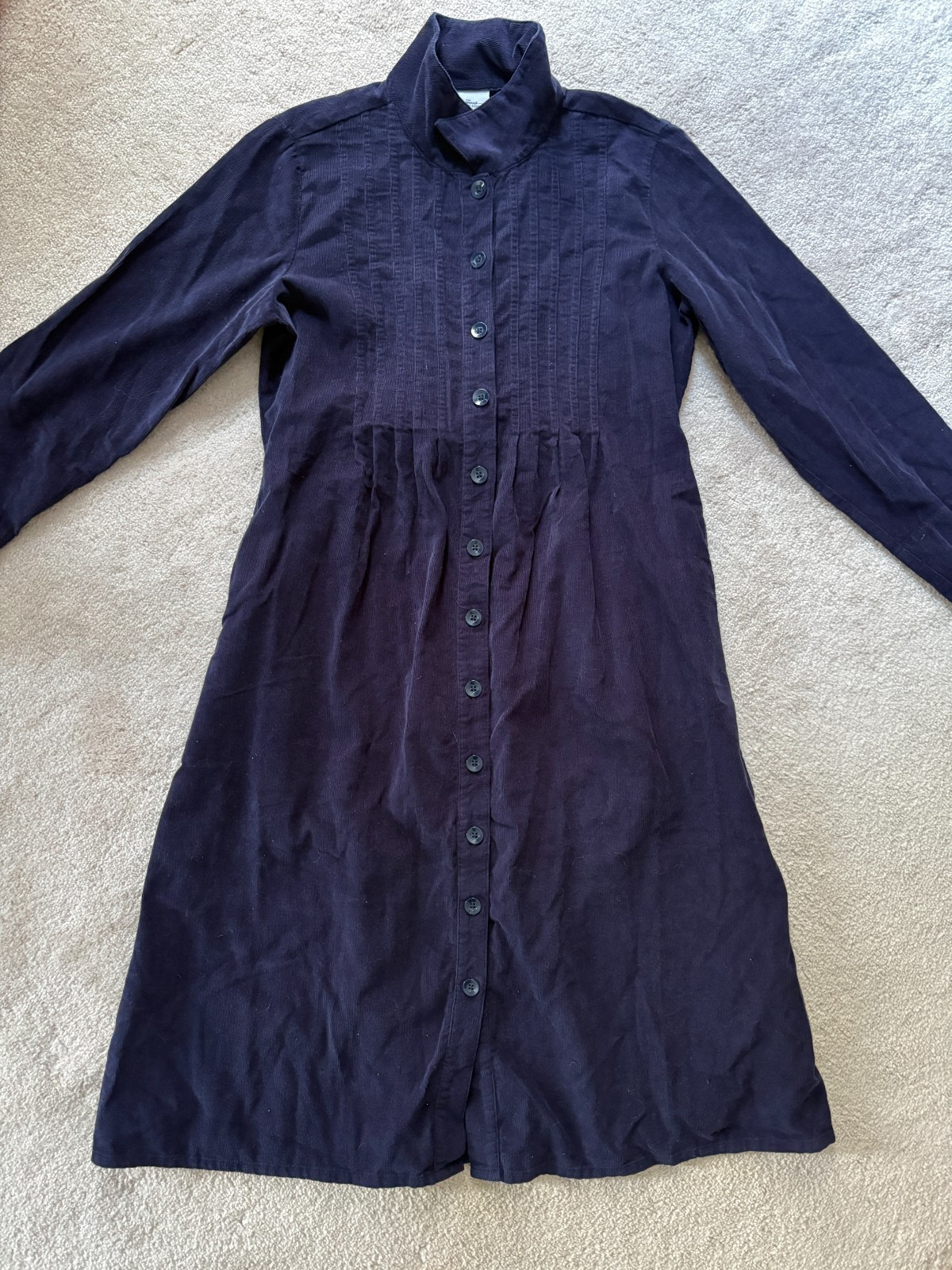 Vermont Country Store Women L Blue Corduroy Dress Cottagecore Button Pin Tuck