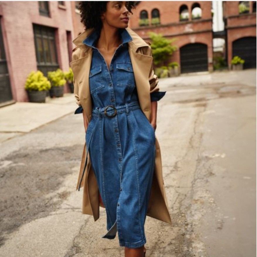 Land’s End Denim Button Down Classic Midi Shirt Dress All Season Size Small 6-8