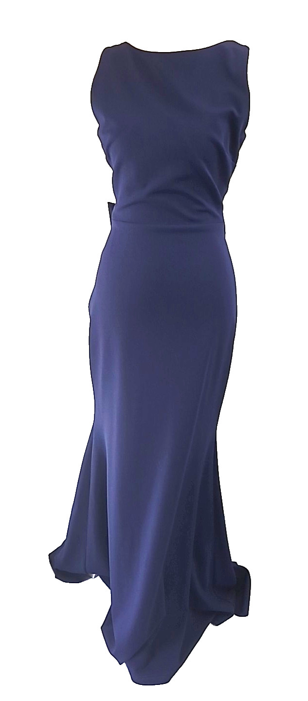 Betsy & Adam Maxi Formal Gown Sz 6 Back Bow Full Length Back Ruffle Slight Train
