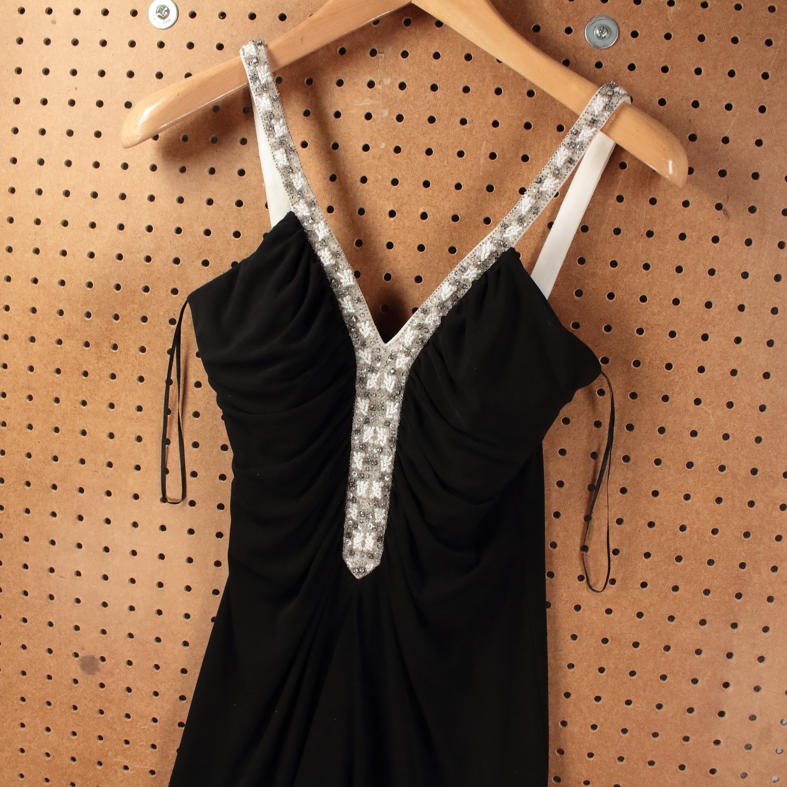 vtg 90s y2k JS BOUTIQUE beaded sequin halter layered prom party maxi dress sz 6