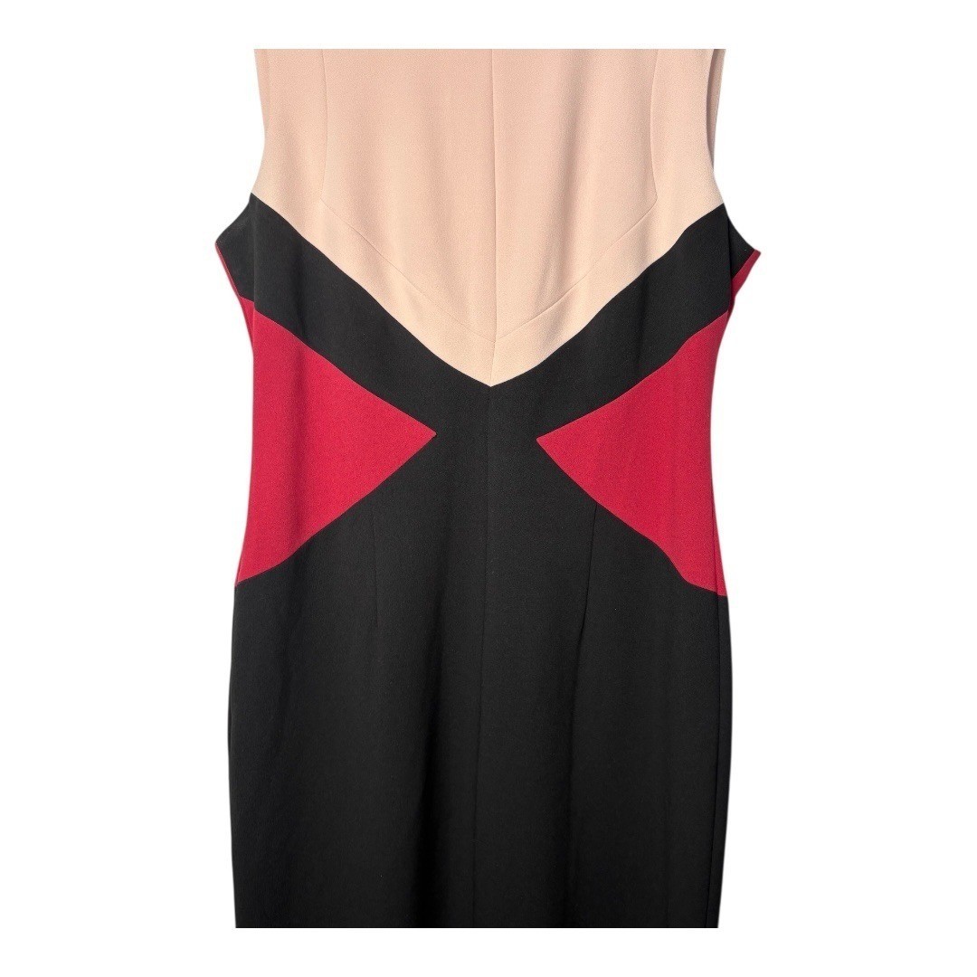 Calvin Klein Sheath Dress Size 6 Black Pink Red Colorblock Sleeveless Knee