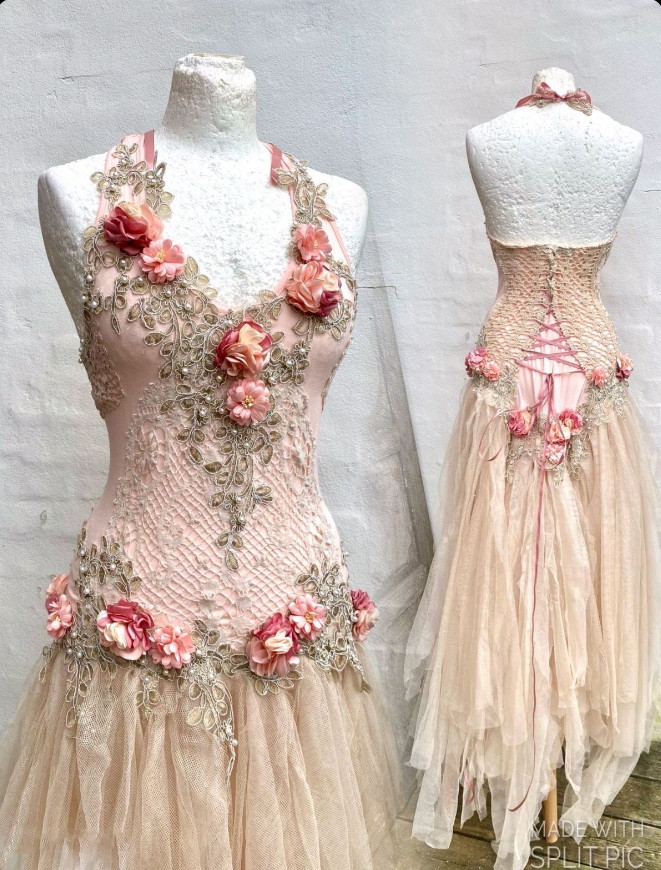 Vintage Evening Dresses with 3D Florals Lace Appliques Bridal Floor Length