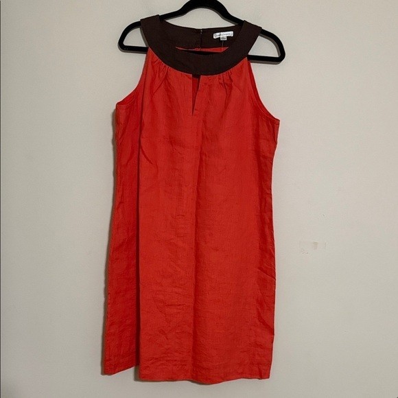 John Paul Richard orange Mini Dress women XL linen Brown Collar shift casual Y2K