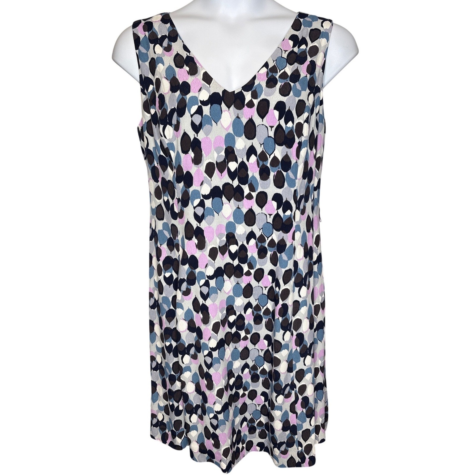 Boden Blue Purple Abstract Leaf Shift Dress 14R Scandi Career-Chic Lightweight