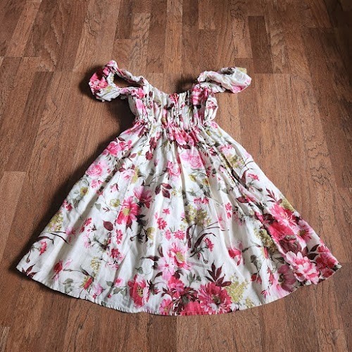 Abercrombie & Fitch Floral Linen Blend Mini Dress Pink Cream Smocked Small 443