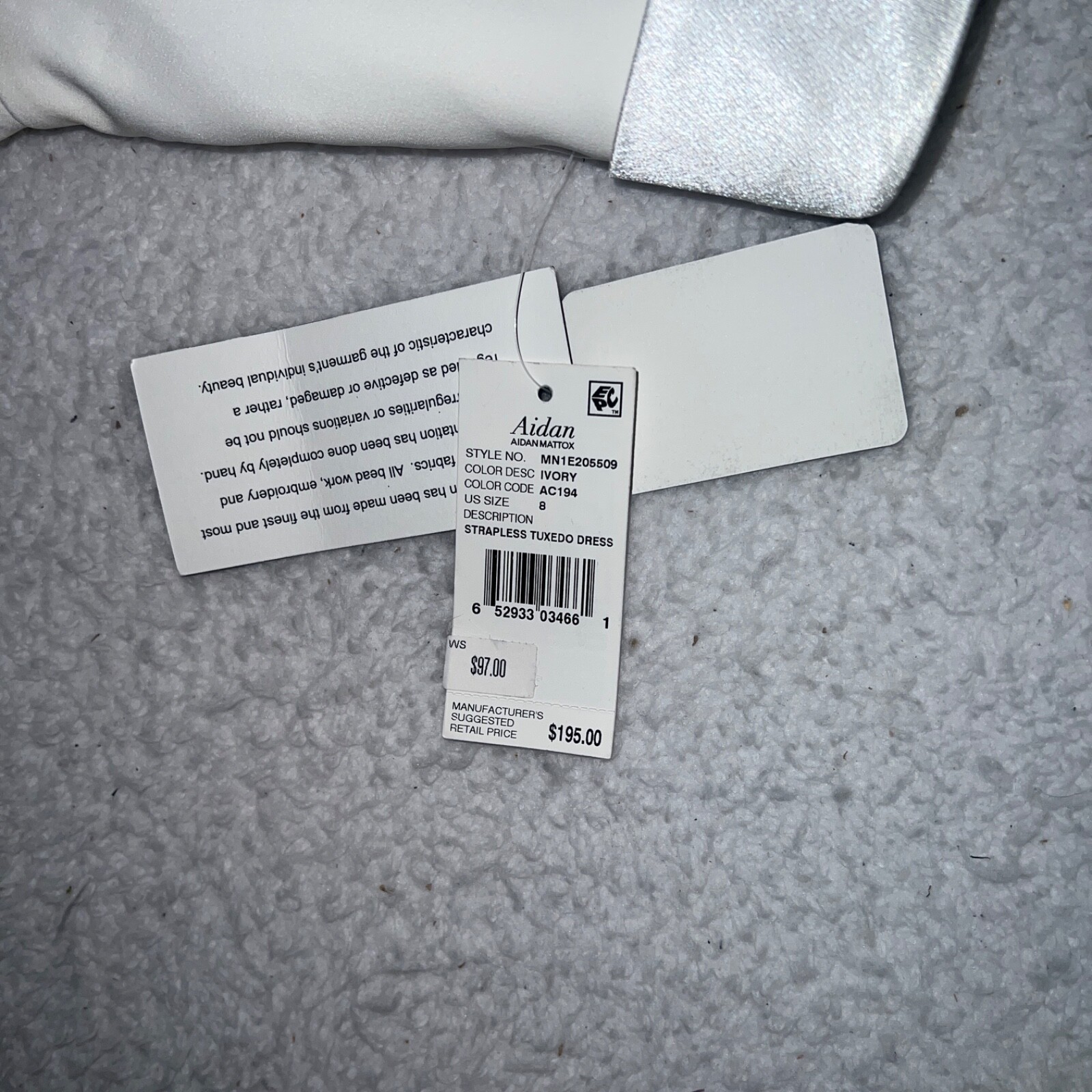 Aidan Mattox Strapless Tuxedo Dress Size 8 NWT Ivory MN1E205509