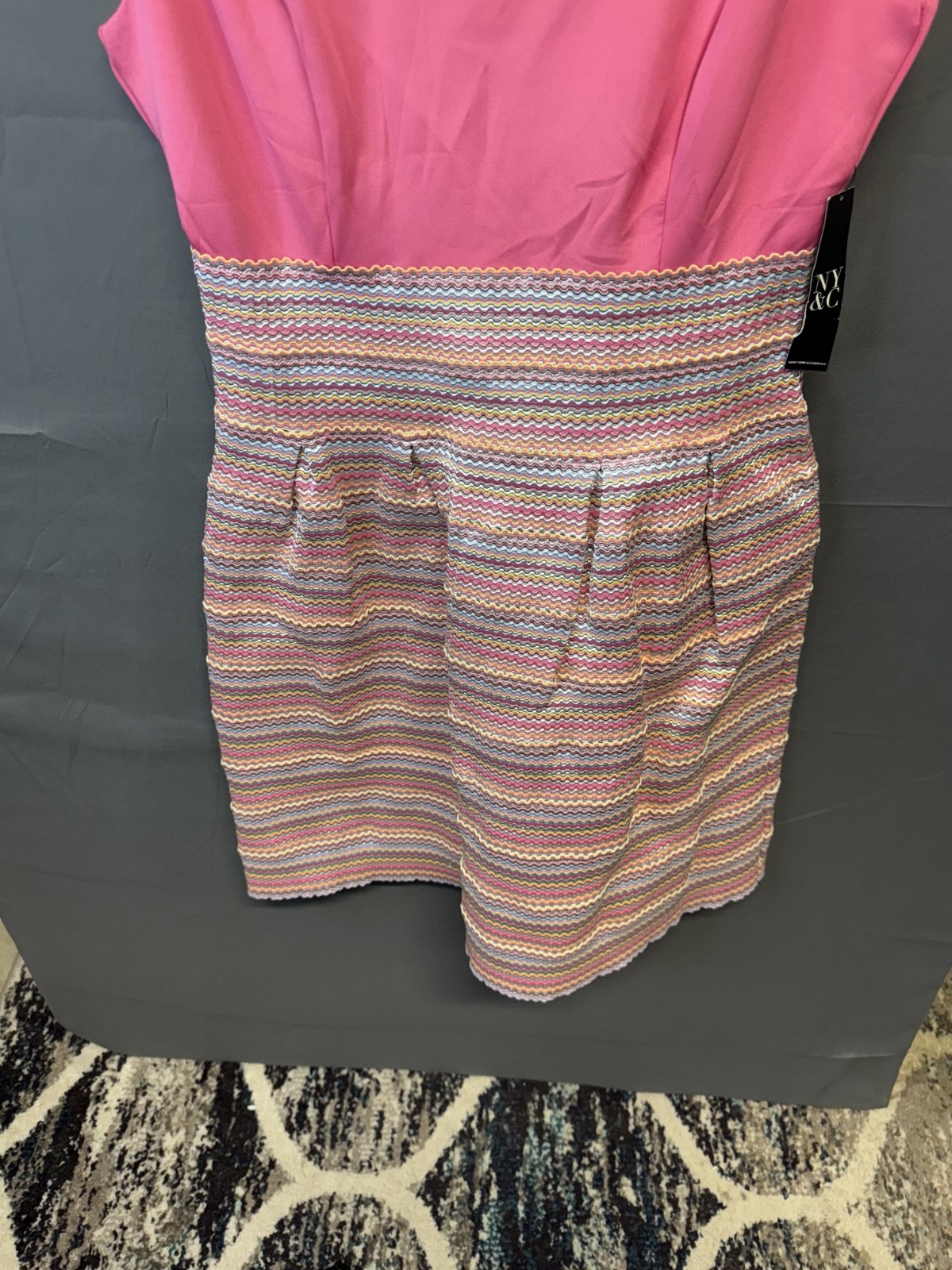 NWT New York & Company Pink & Multicolor Textured Zig Zag Mini Fit & Flare Dress