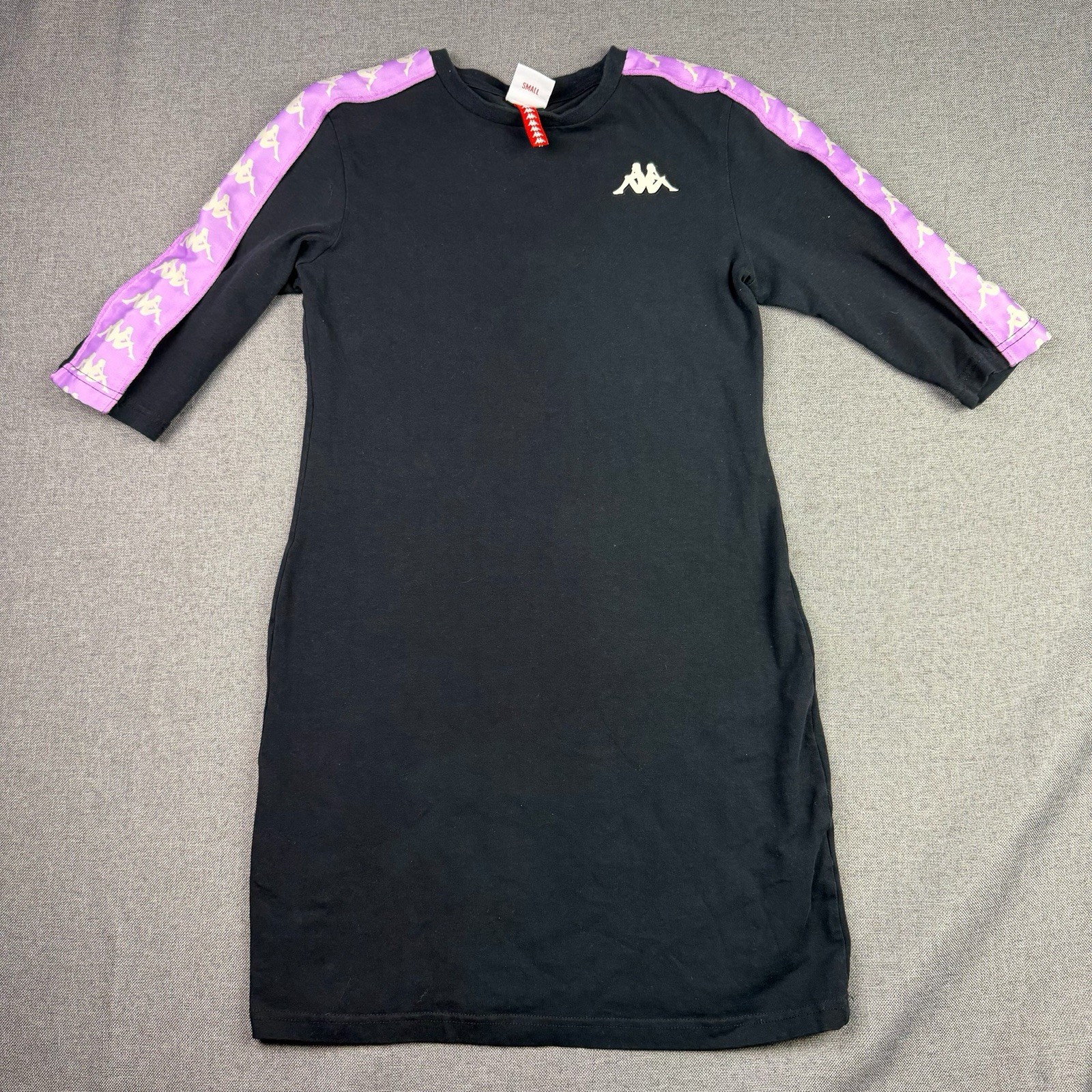 Kappa Dress Womens Small Black Purple Logo Tape Sleeve Bodycon Athletic Casual
