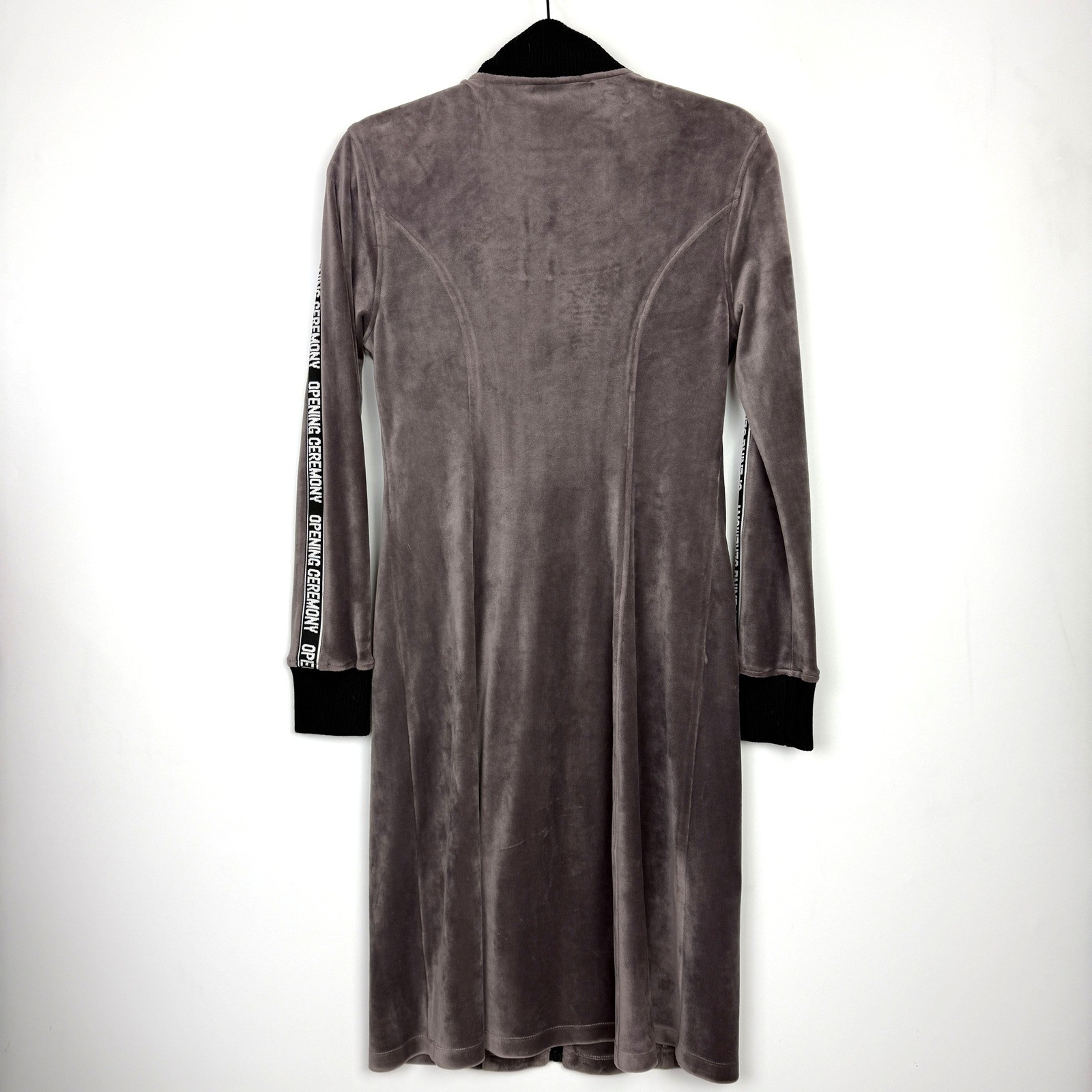 Opening Ceremony Zip-Front Long Sleeve Velour Track Dress Athleisure Grey Small