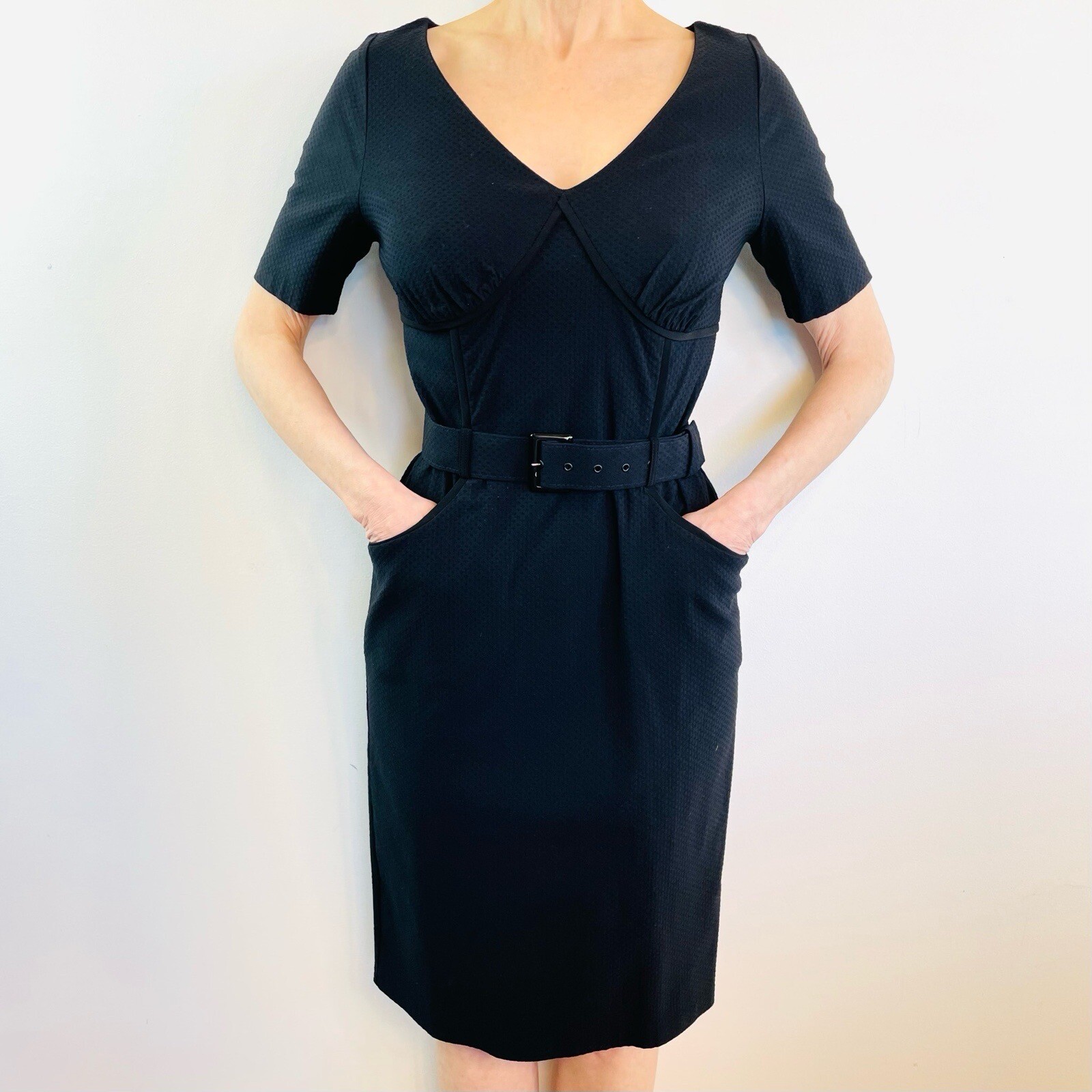 Leona Edmiston Frocks Size 1 (8 10) Black Short Sleeve Pencil Dress NWT