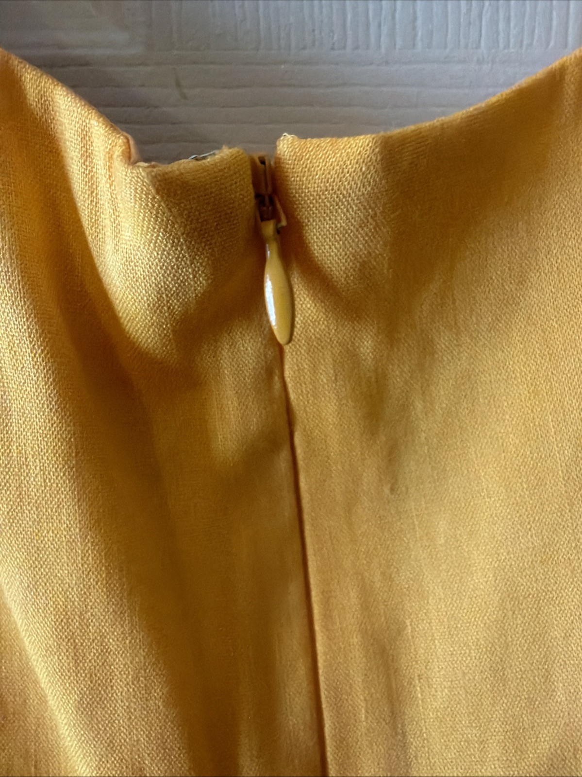 By Gianni Bini Mustard Color Short Sleeve Linen Dress With Bubble Hem