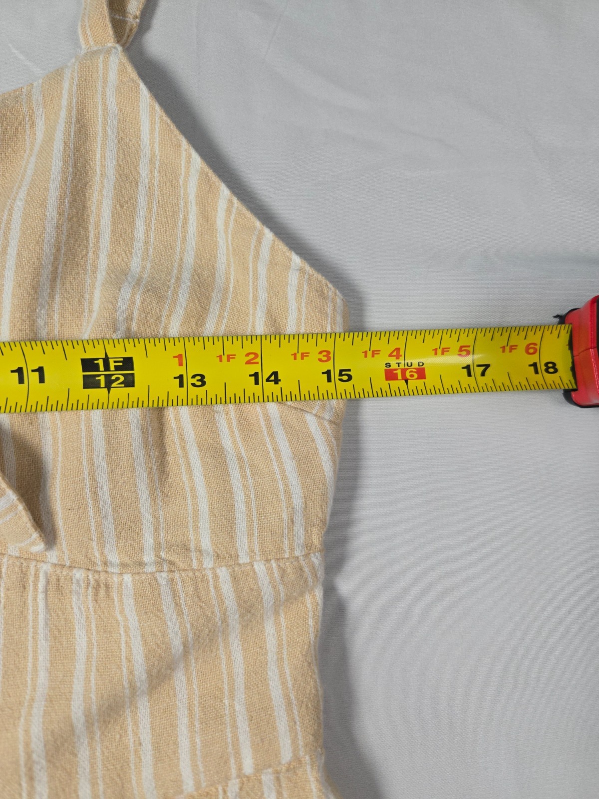 Striped Beige Cream Sundress Cotton Linen Sz M Babydoll Coastal Neutral Beachy