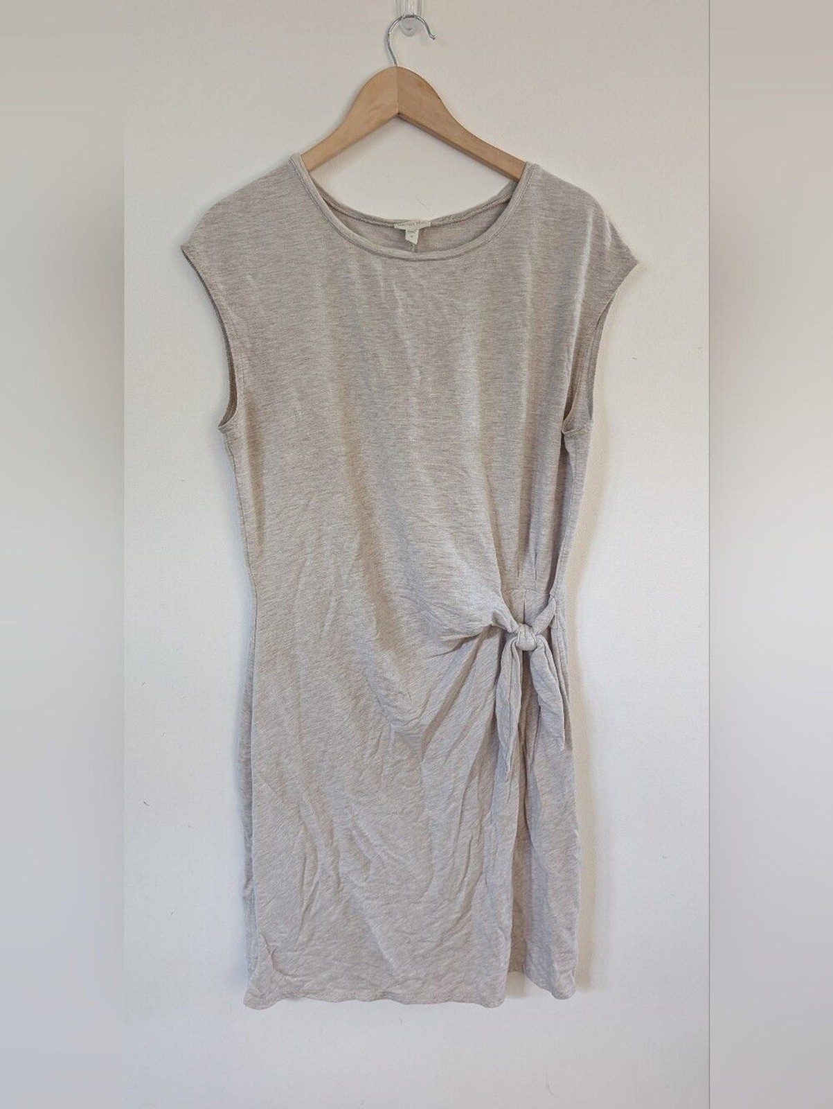 Garnet Hill Tie Waist Knit Sleeveless Side-Tie Dress Light Taupe Grey M Medium