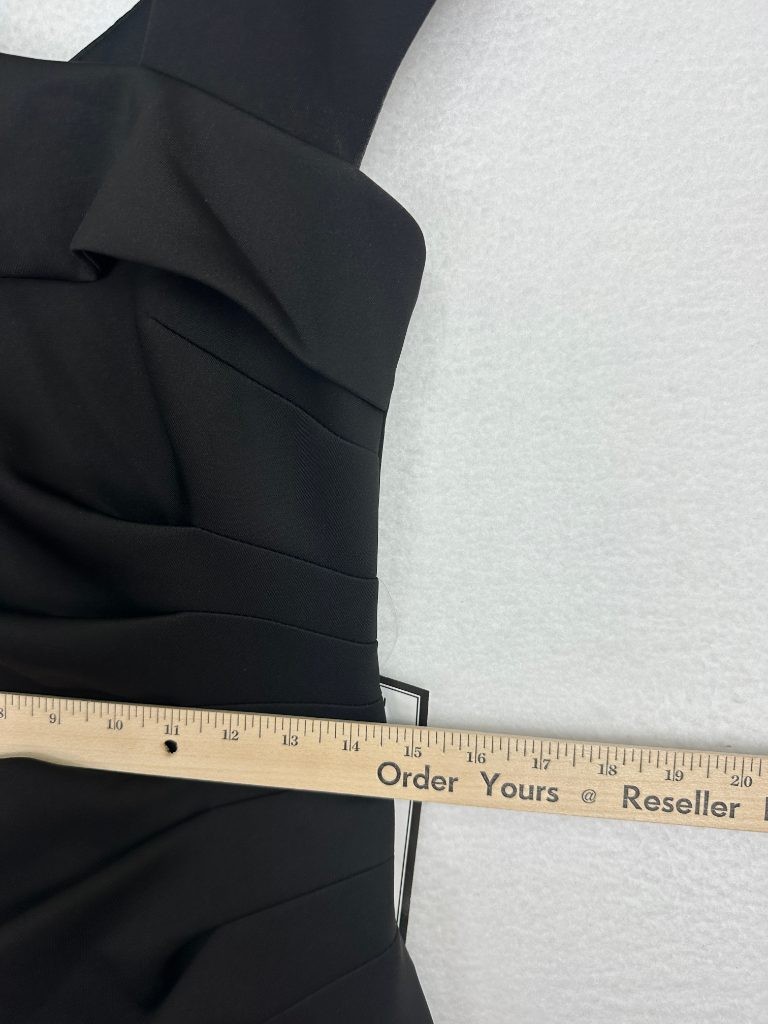 Xscape Cocktail Dress 8 Black Ruched Sheath Asymmetric Neck Cap Sleeve NWT