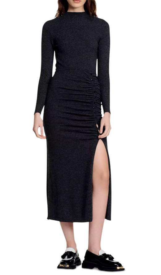Sandro Wool/ Cashmere Blend Black Sweater Dress – size 8 / 40 FR – retail $445