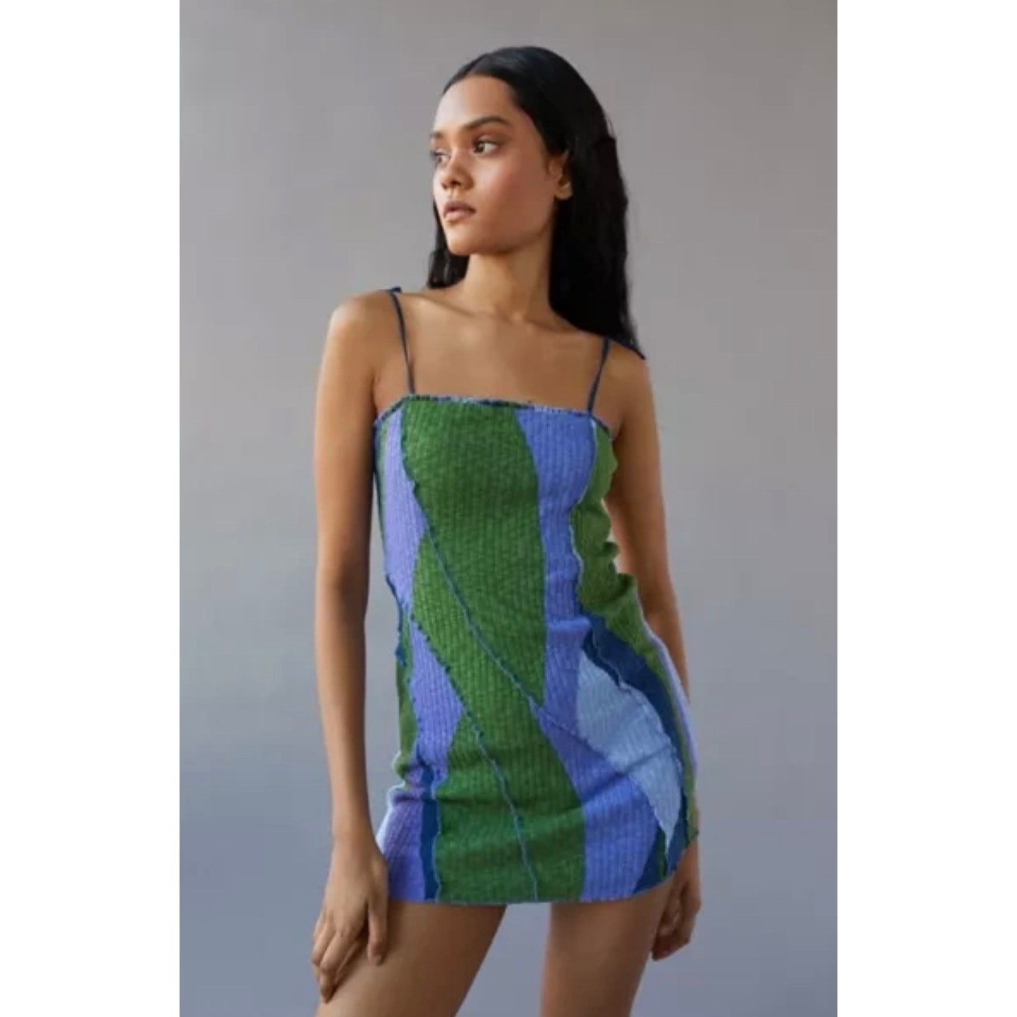 Urban outfitters Cassidy Spliced Mini In Blue Patchwork Ribbed Knit boho sz M