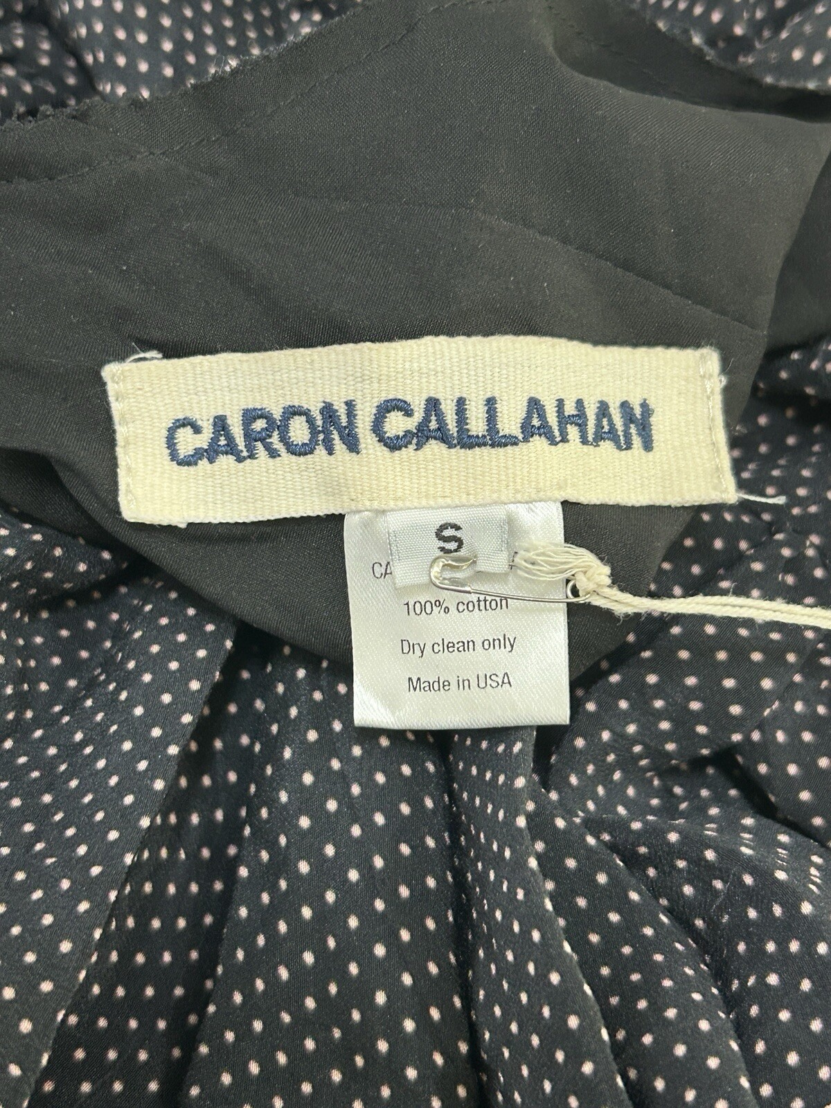 NWT Caron Callahan Pico Black Micro Dot USA Raw Hem Midi Dress Cotton Small S