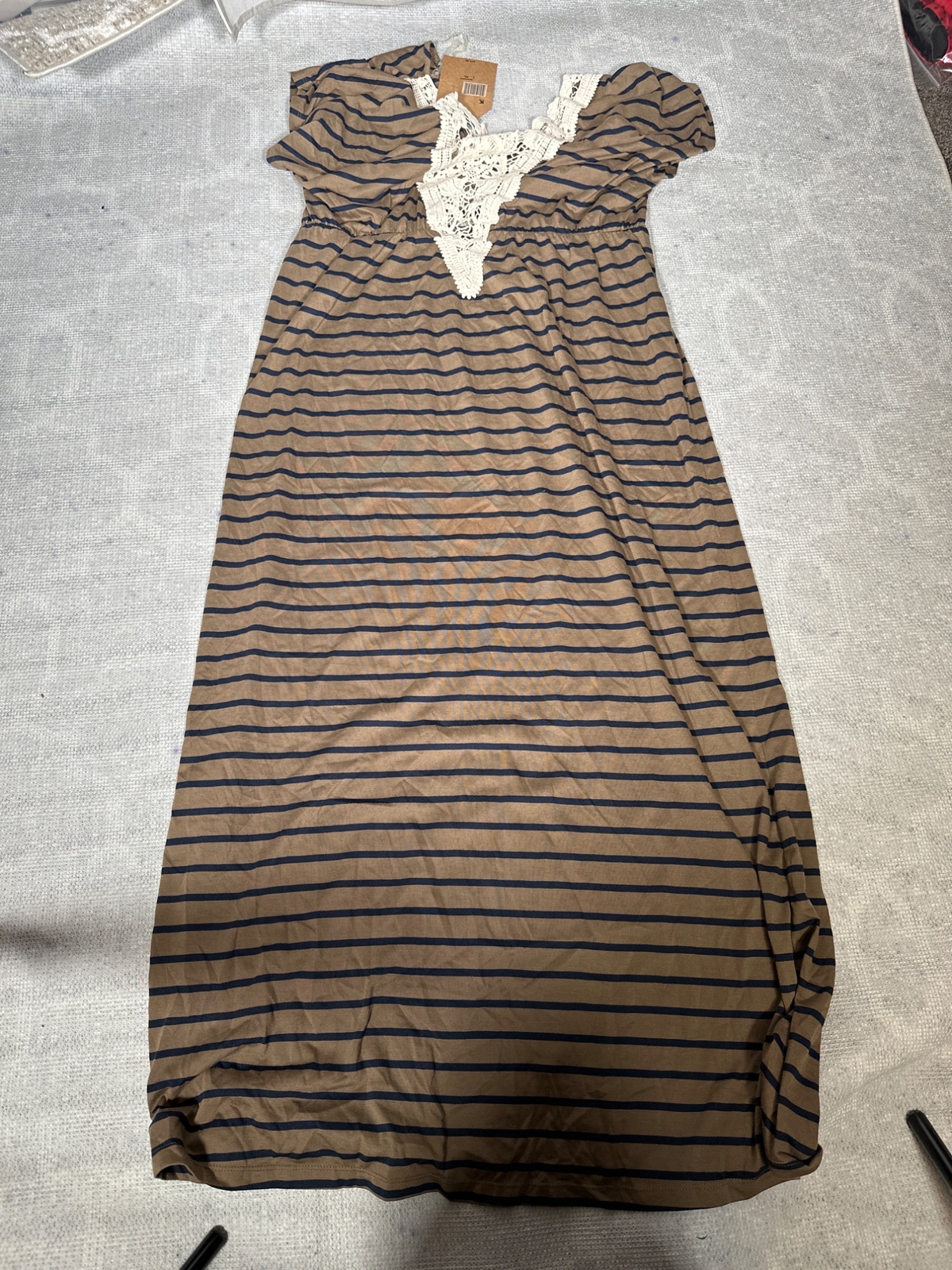 Route 66 Dress Womens XL Brown Striped Maxi Dress NWT (213)