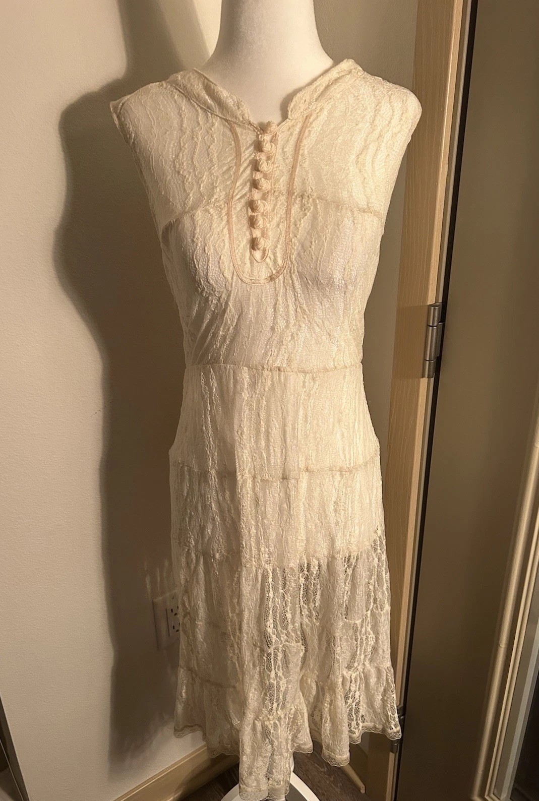 Free People Floral Lace Sheer Button Mini Dress Boho Whimsy Victorian Fairy 90s