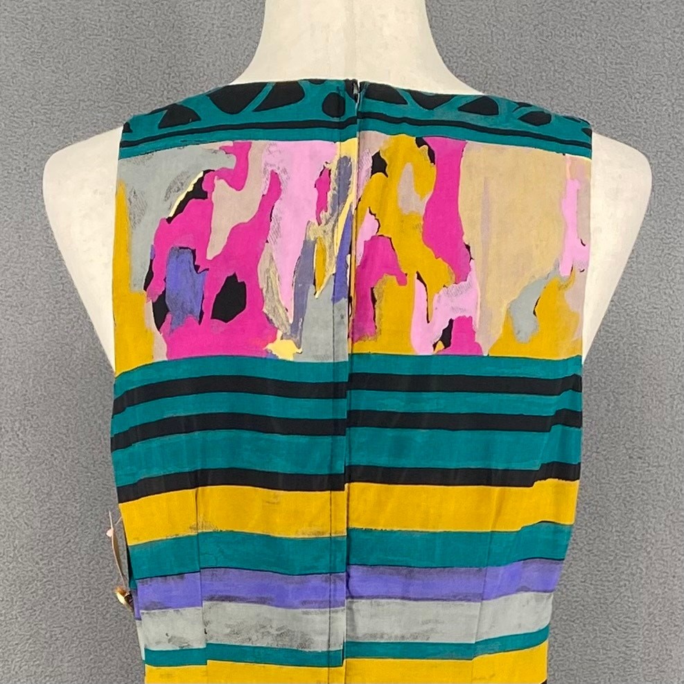 Vtg 80s 90s NOS Artsy Square Neck Sleeveless Pencil Dress S Retro Resort Wear