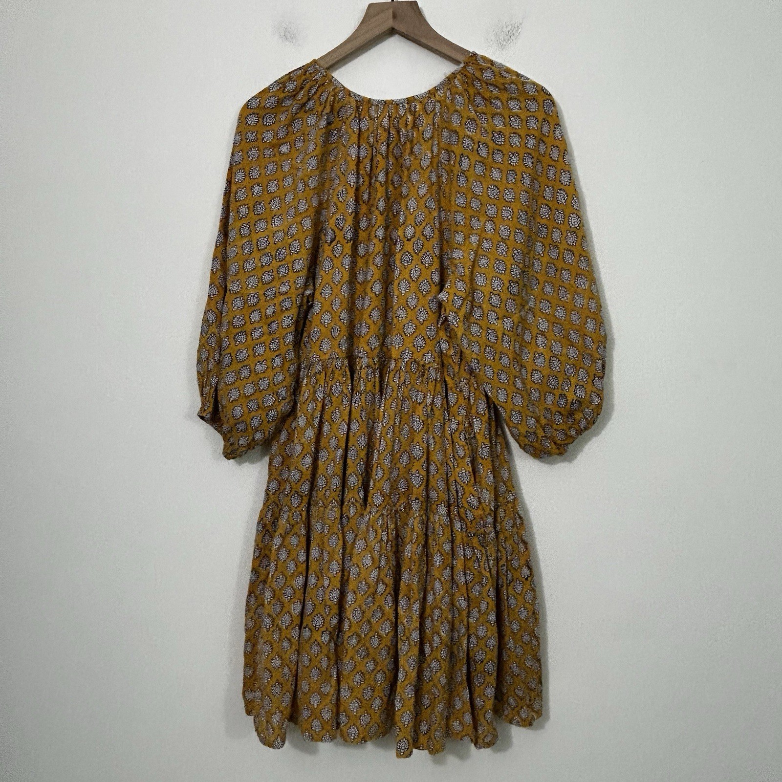 Emerson Fry Small Clemence Dress India Collection Tiered Yellow Boho Beach