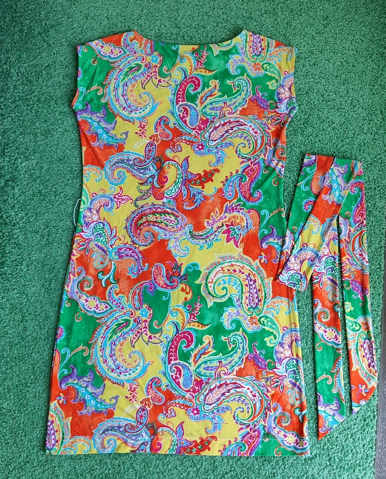 LAUREN RALPH LAUREN SZ L/G Bright Colors Belted Stretchy Sheath Jersey Dress
