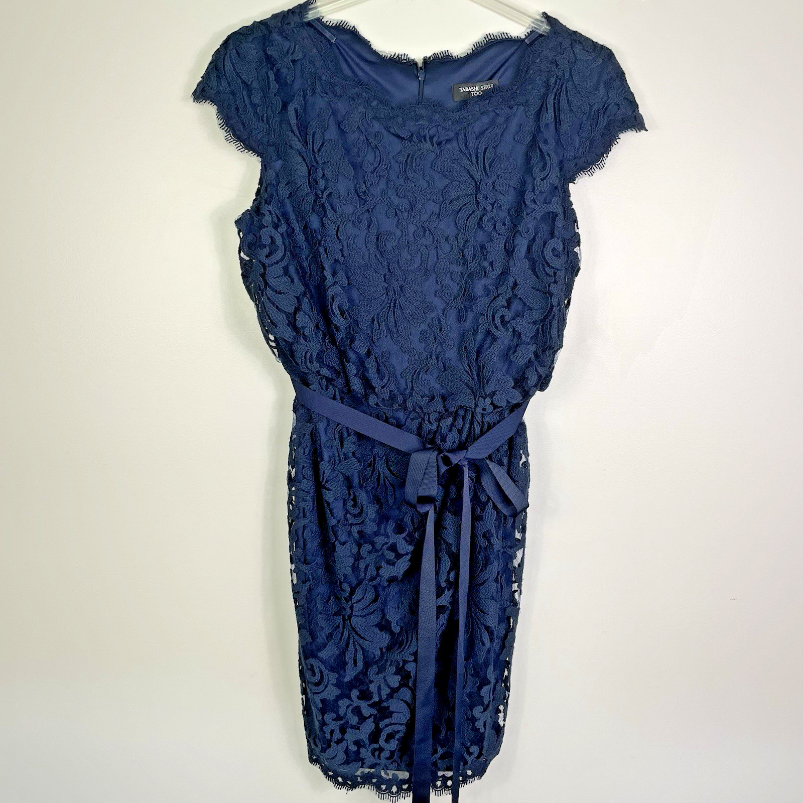 Tadashi Shoji Too Lace Dress Size 16Q Navy Cocktail Party Wedding Guest USA Made