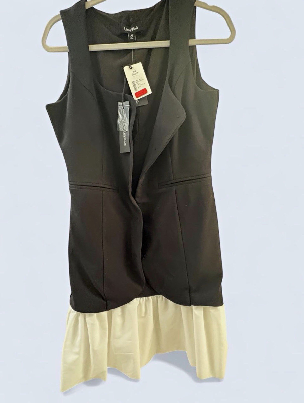 Lea & Viola Black Ivory Colorblock Mini Dress Sleeveless Layered Hem M