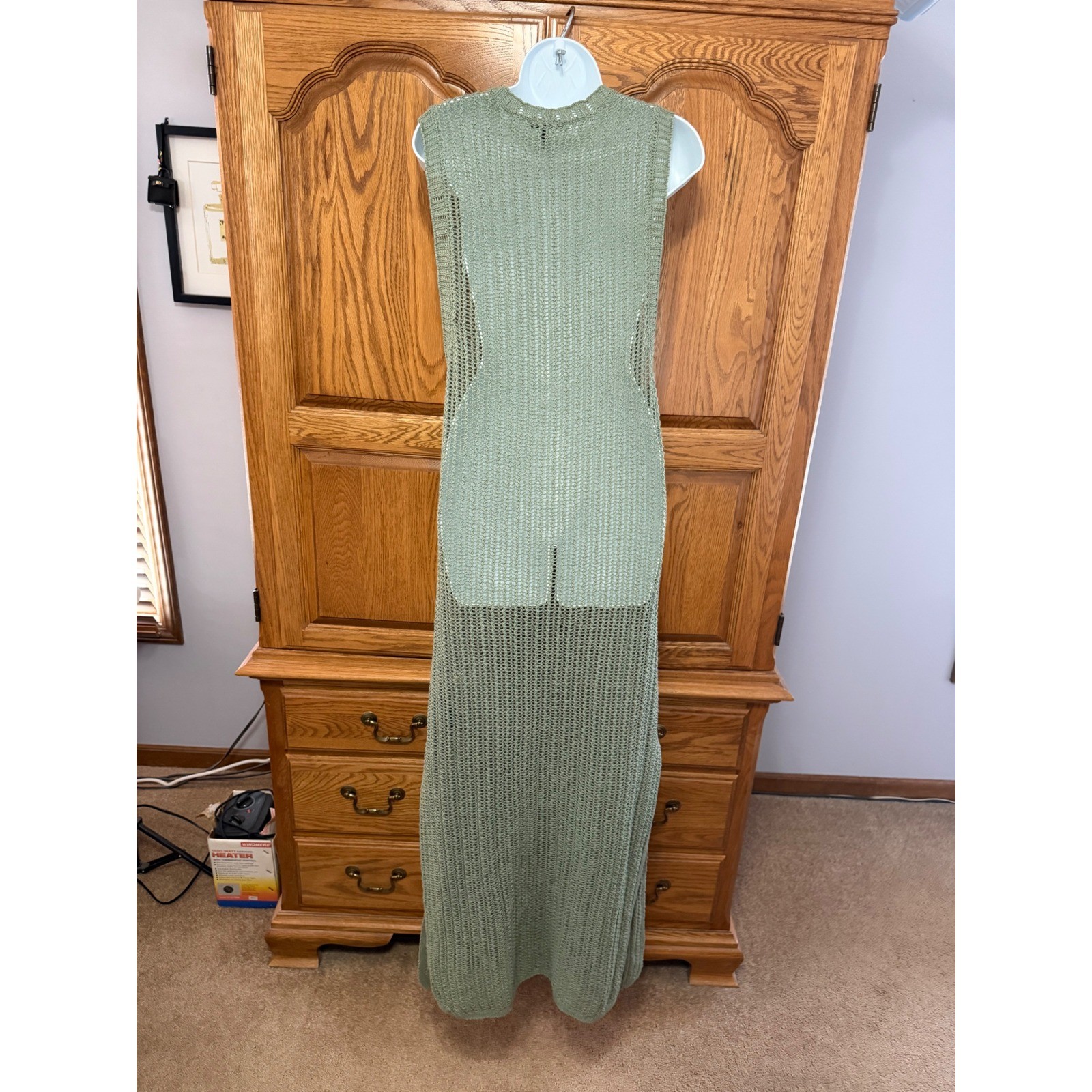 Rag & Bone Riley Crochet Knit Split Hem Maxi Dress Sage Green M Cotton Vacation