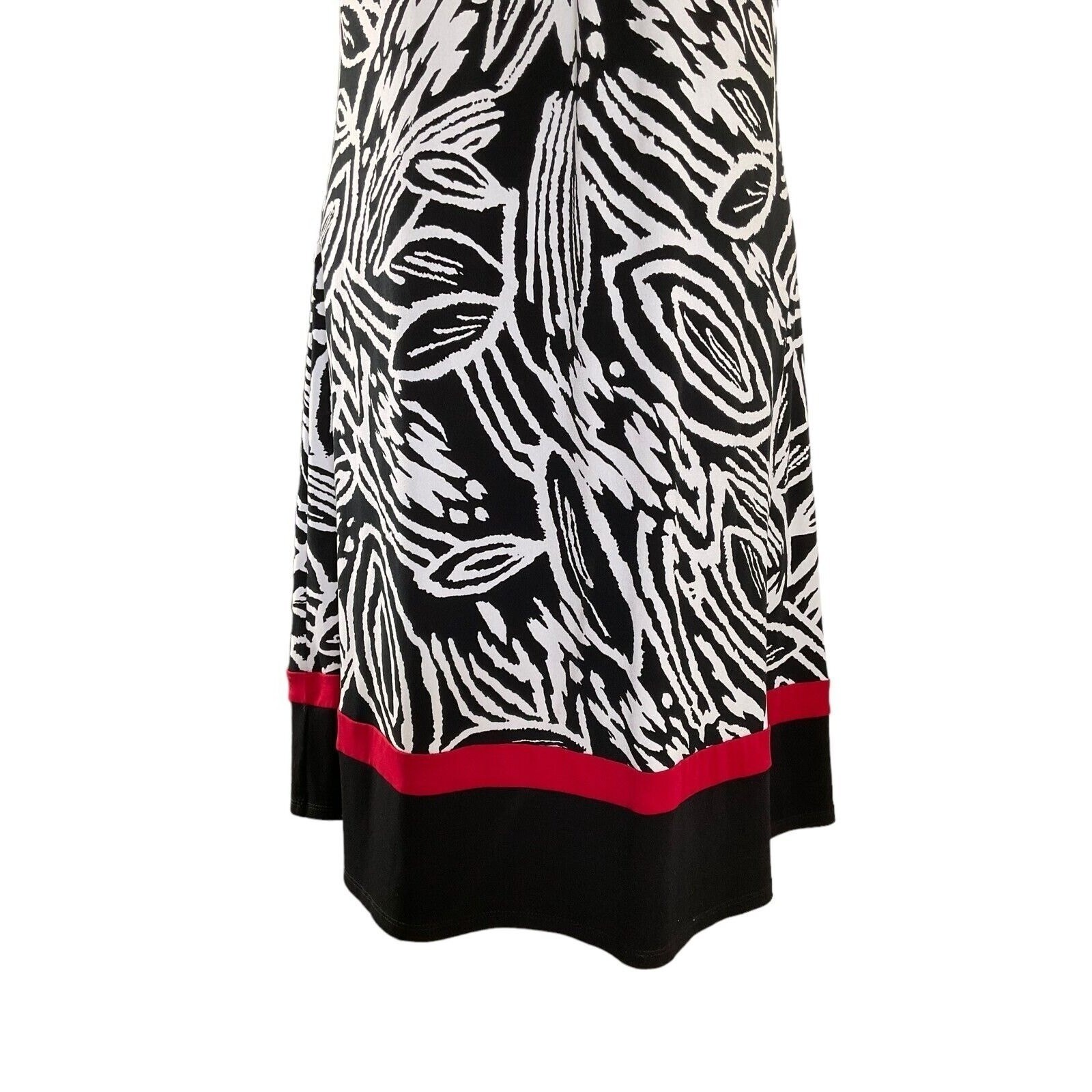 Enfocus Studio Women Black White Abstract Leaf Print Sheath Dress Red Trim 12