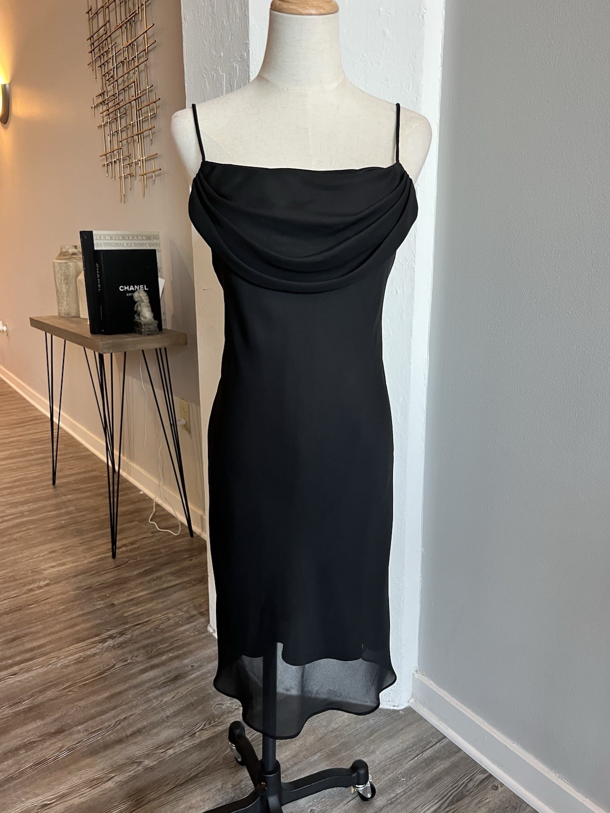Onyx Nite Black Dress Sleeveless Strappy Drape Detail Vintage Size 8 -runs Small