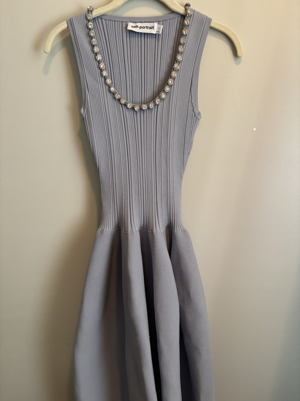 Self-portrait Crystal Embellished Knit Midi Dress — Blue-gray- Size S
