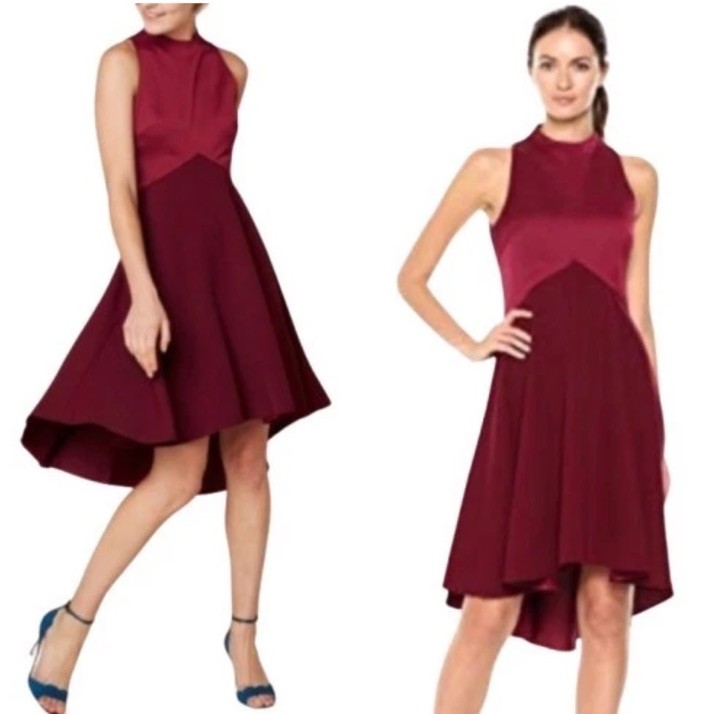 Ted Baker Kandal Wine Red High Neck High-low Fit & Flare Dress Womens Ted3 US 8