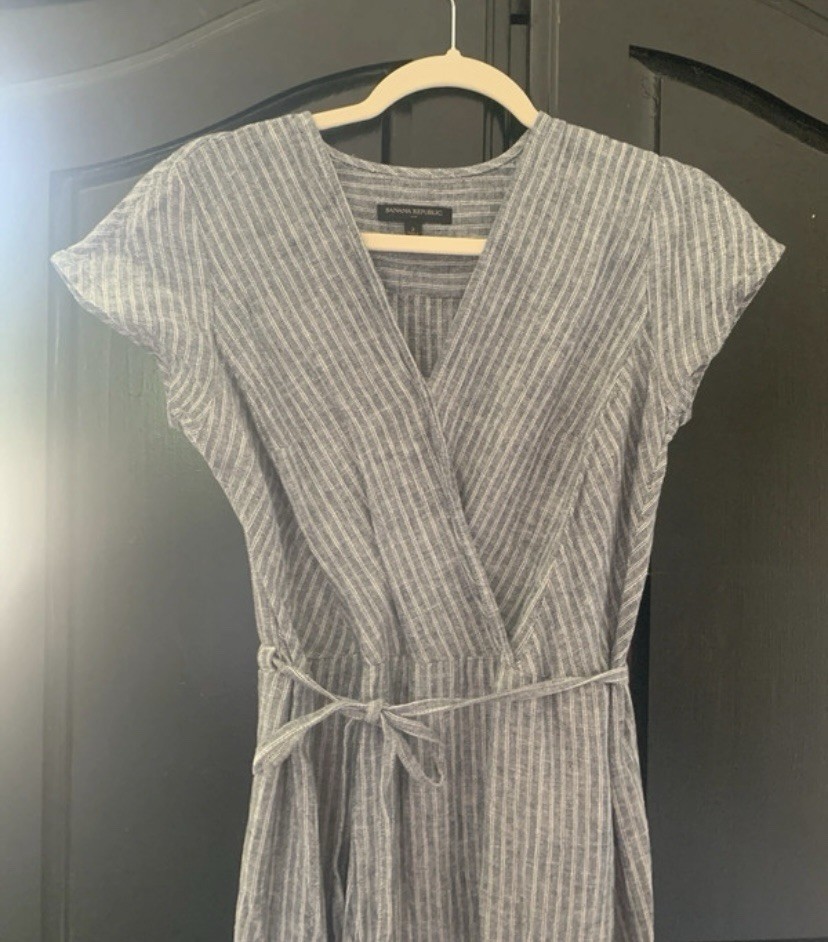 Classic banana republic linen blend chambray ankle length tie up dress size 2