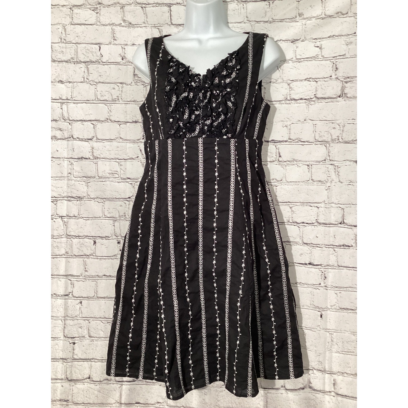 Rabbit Rabbit Rabbit Designs Dress size 6 Black White Embroidered/Ruffle Stripe